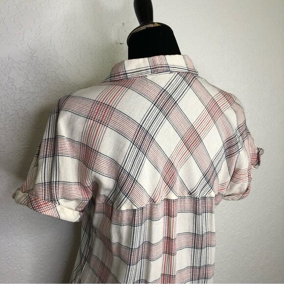 Dress Forum Los Angeles cream red black plaid button down top size Small - Picture 8 of 14